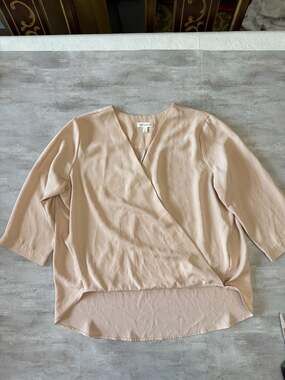 Prologue Women's 3/4 Sleeve Wrap Front Surplice Blouse in Beige